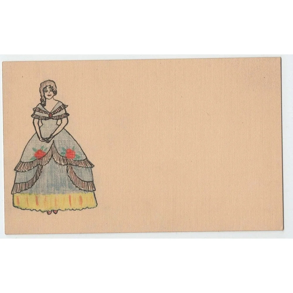 Vintage Blank Place Card Victorian Woman Illustration Tan Cardstock 5.4x3.4in